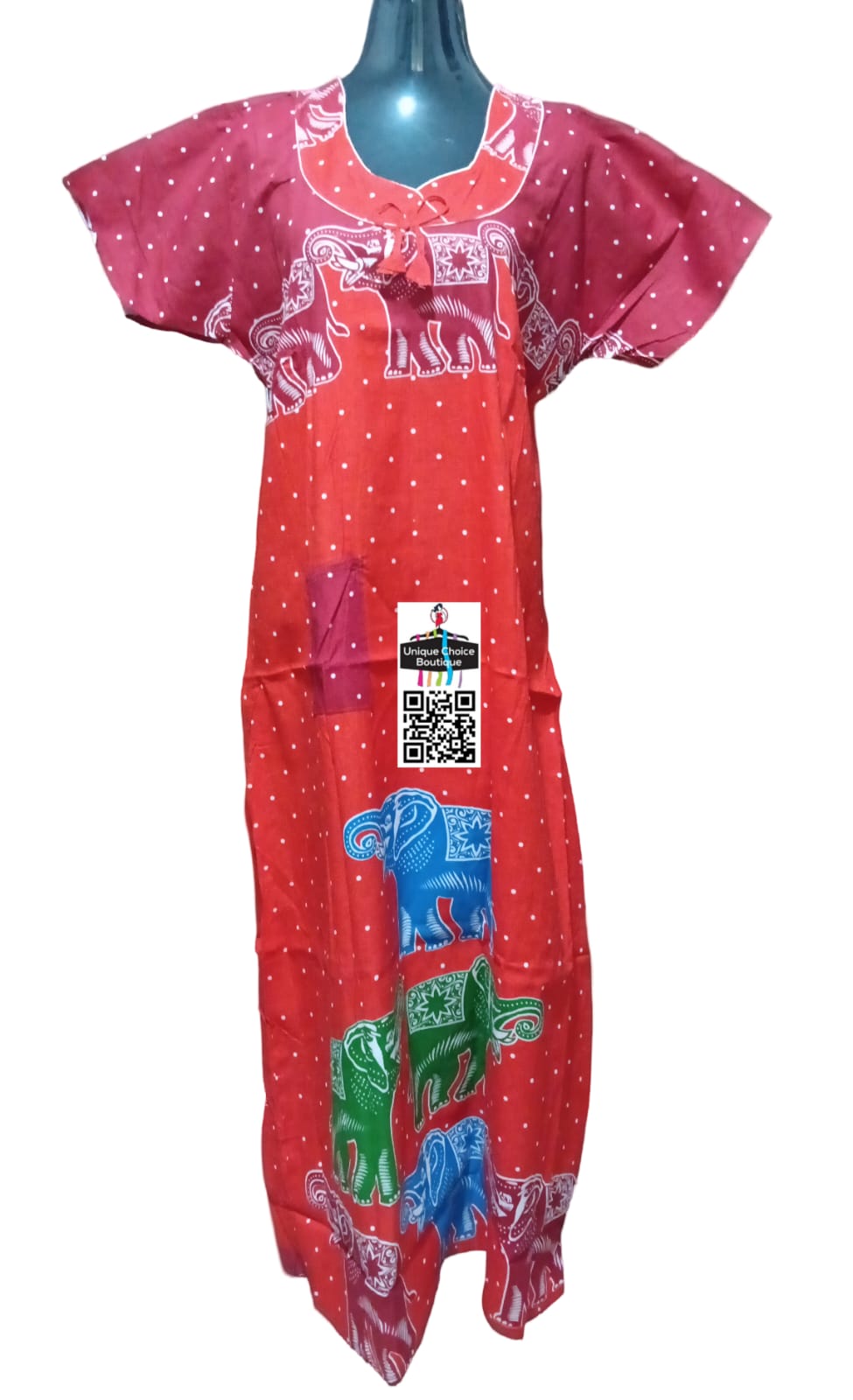 Pure Cotton Nighty, Orange with Red, No Zip Nighty, Free Size