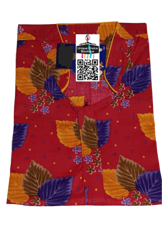 Collar Neck Pure Cotton Nighty, Red, Printed Nightgown
