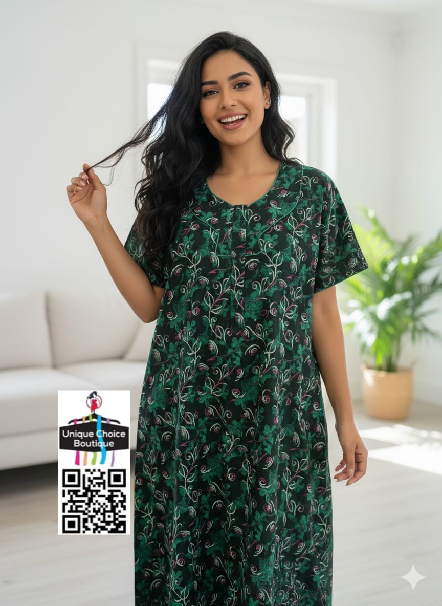 Cotton Nighty Zip Nighty Black and Dark Green