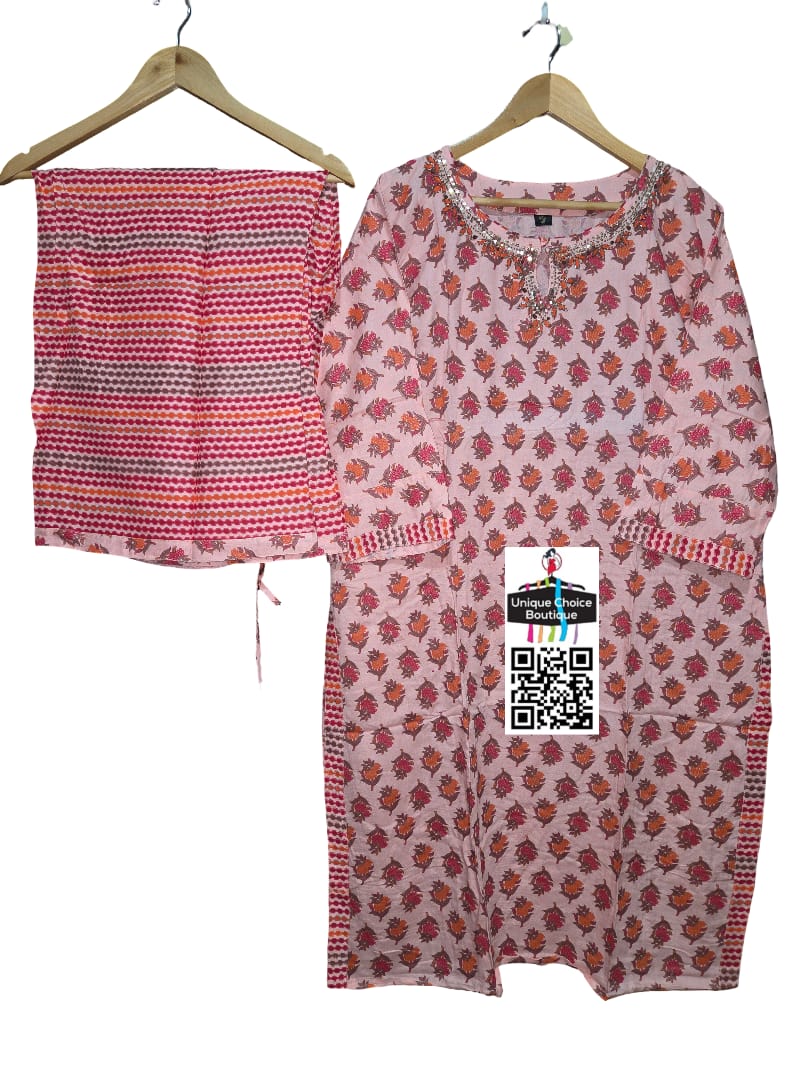 Peach Plus Size Floral Printed Co-Ord Set - Readymade 2PC Salwar Suit