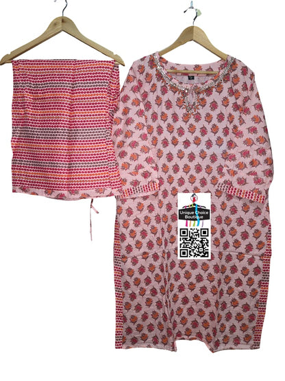 Peach Plus Size Floral Printed Co-Ord Set - Readymade 2PC Salwar Suit