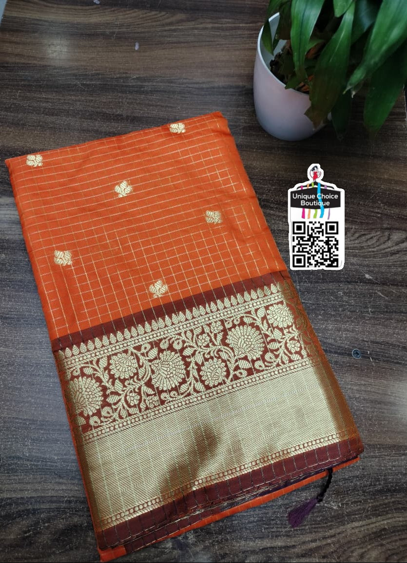 Insta Trending Rust Orange & Brown Soft Silk Saree – Elegant Festive Wear