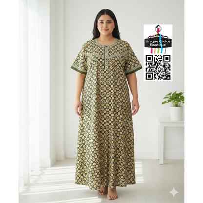 Jyothi Cotton Nighty – Plus Size - Pure Cotton Nightgown - Green
