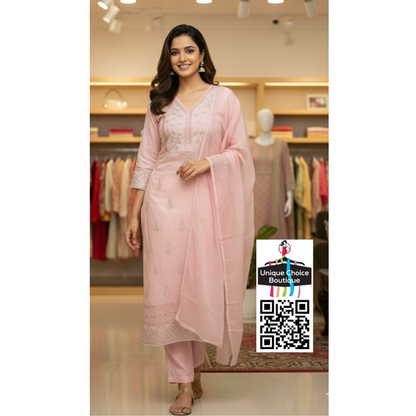 Light Pink Cotton Silk 3pc Salwar Suit 1