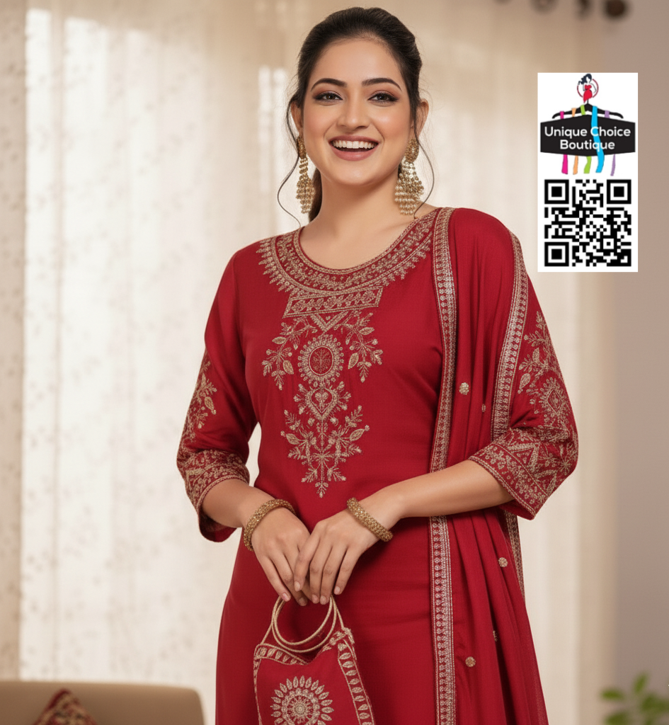 Maroon Red 3pc Stitched Salwar Suit 2