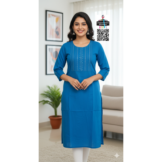 Navy Blue Rayon Sequin work Straight Kurti new