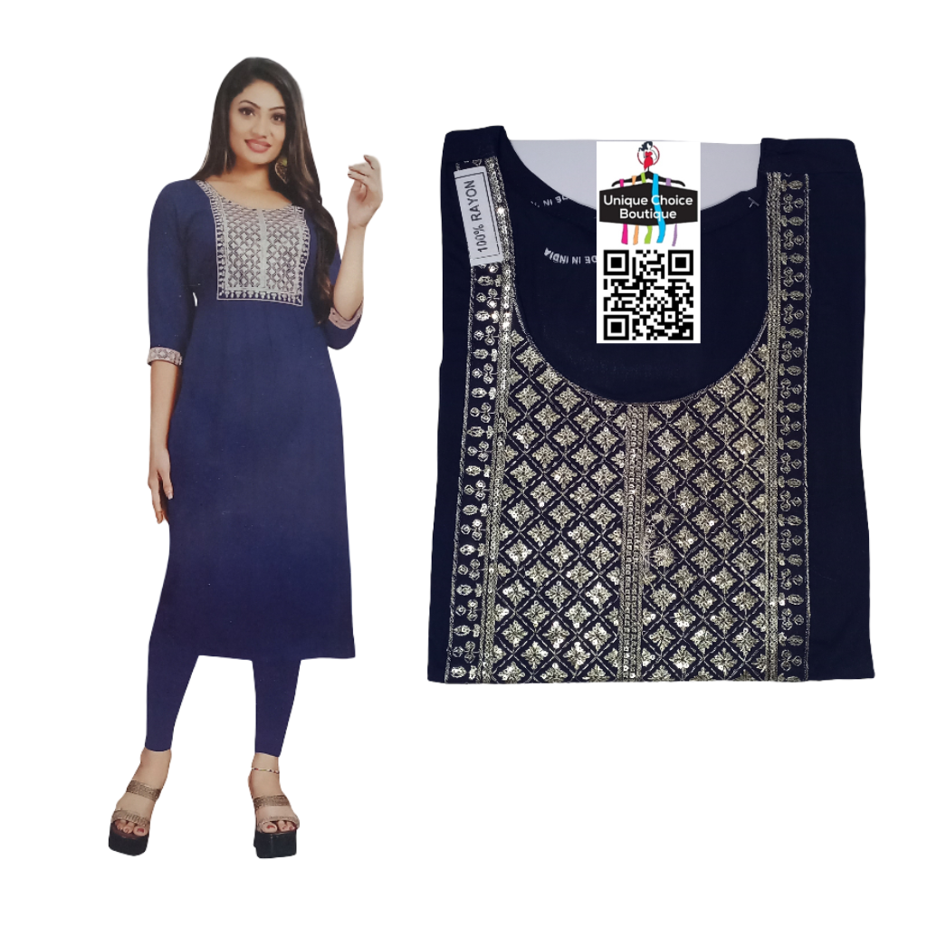 Navy Blue Rayon Straight Kurti