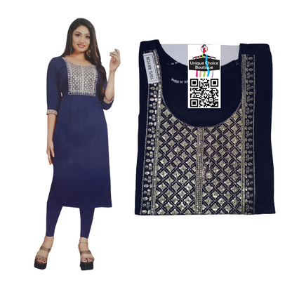 Navy Blue Rayon Straight Kurti
