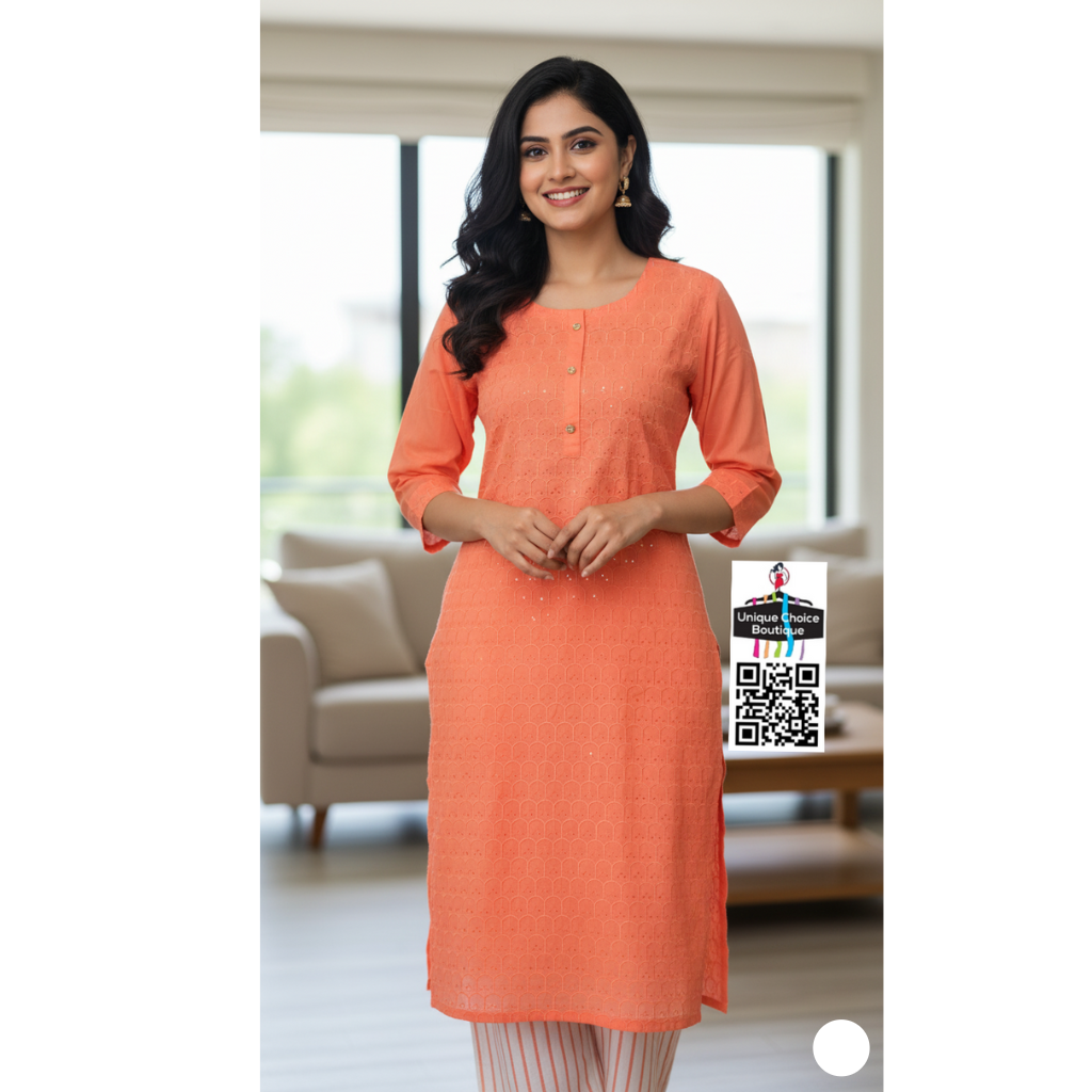 Orange White Cotton Co-ord Set for Summer, 2pc Salwar Suit Set-1