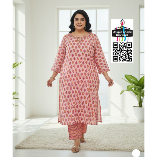 Peach Plus Size Floral Printed Co-Ord Set 