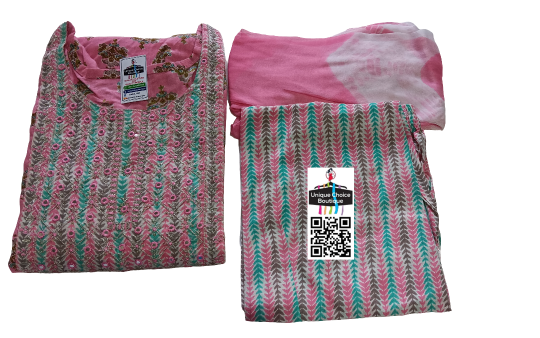 Pink Cotton Kurti Pant Dupatta Set 2