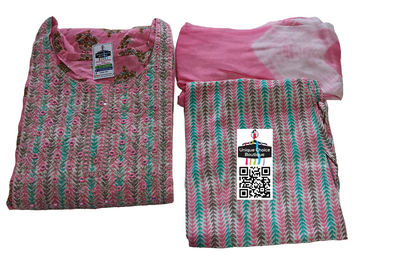 Pink Cotton Kurti Pant Dupatta Set 2