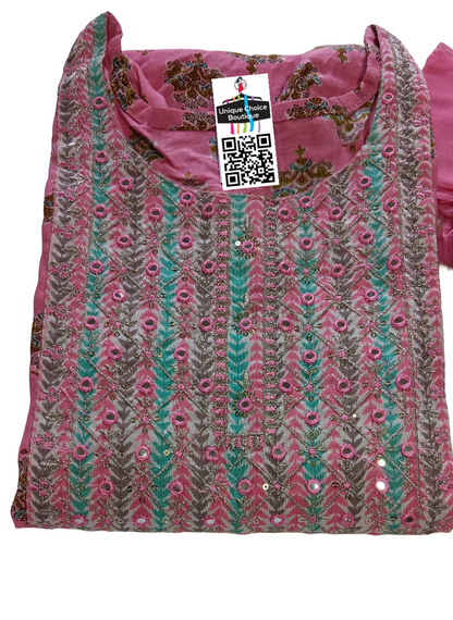 Pink Cotton Kurti Pant Dupatta Set 3