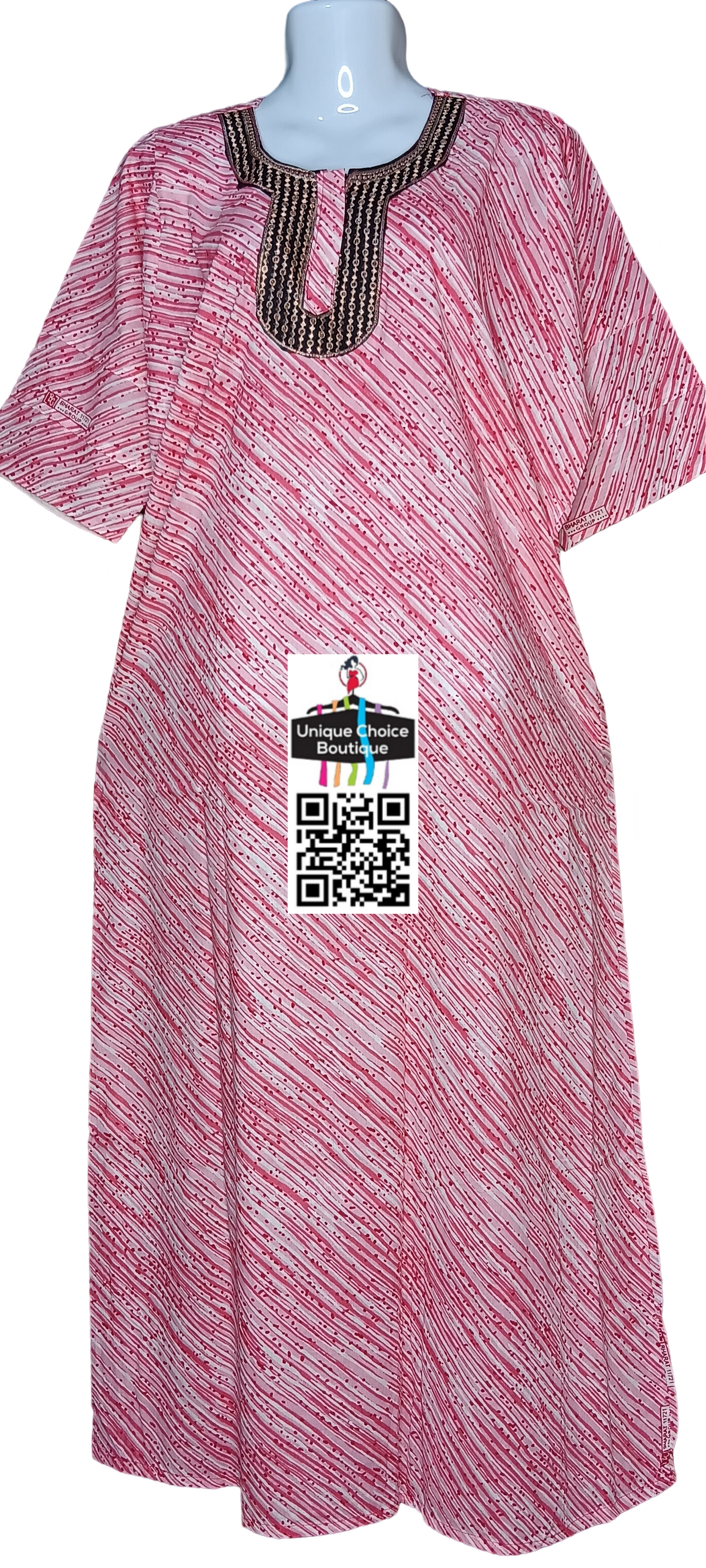 Pink_Embroidery_Mirror_work_Cotton_Nighty_long_sleeves-1
