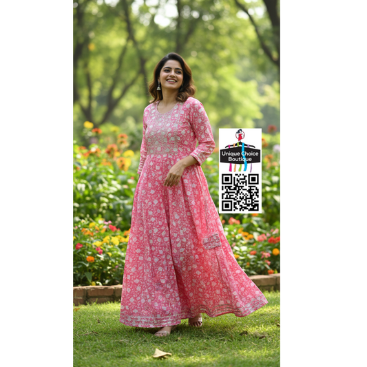 Pink Floral Anarkali Kurti/ Long Kurti new