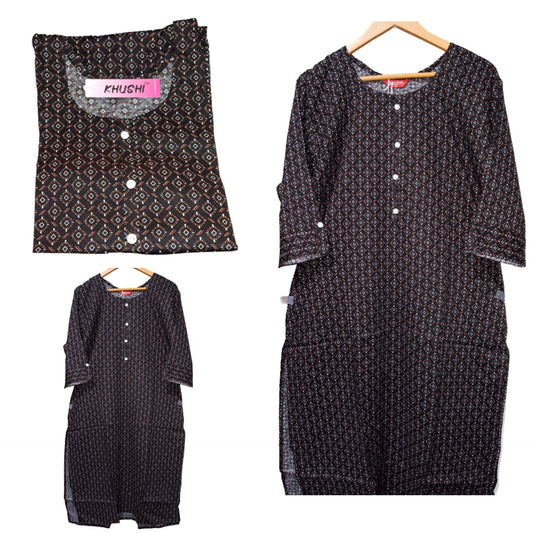 Plus size Black Straight Kurti-3XL/ 4XL/5XL Sizes