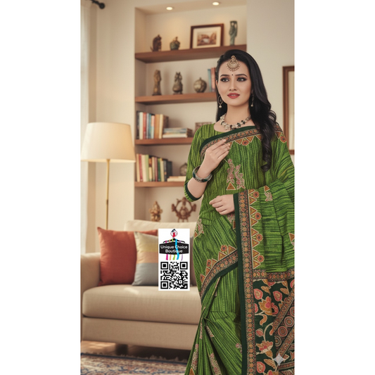 Premium Quality Cotton Saree with Blouse pc Green