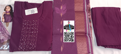 Purple Roman Silk Kurti Pant Dupatta Set, 3pc Salwar Suit Set
