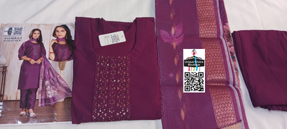 Purple Roman Silk Kurti Pant Dupatta Set, 3pc Salwar Suit Set