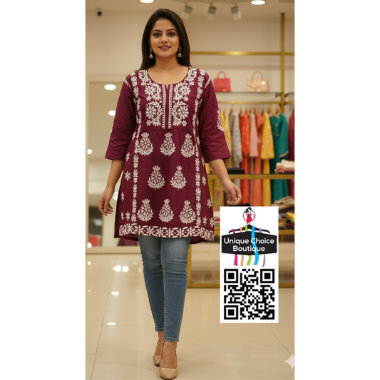 Purple chikankari short kurti
