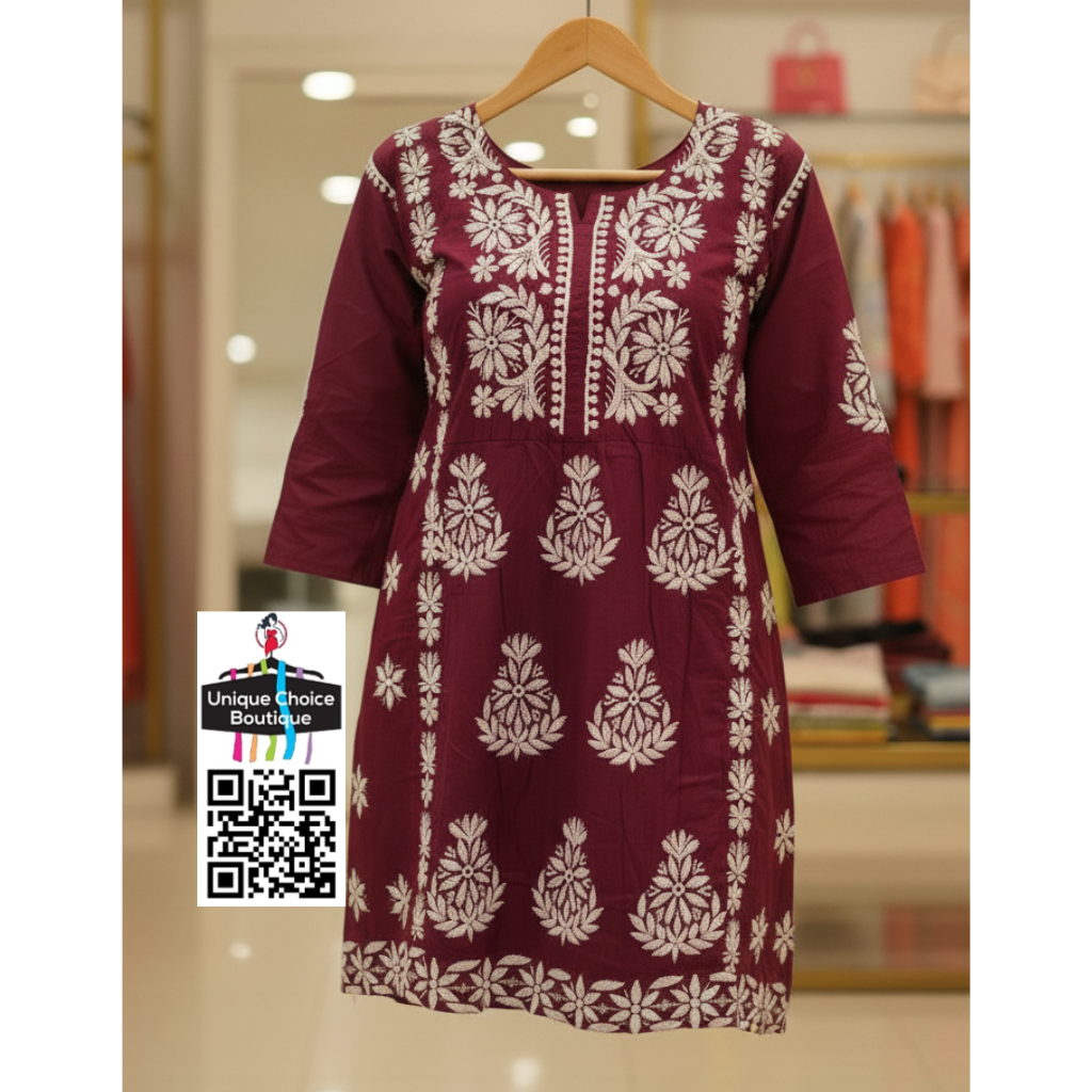 Purple chikankari short kurti 1