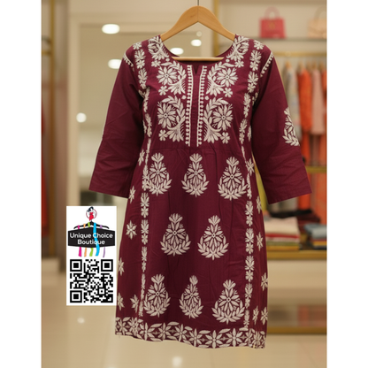 Purple chikankari short kurti 1