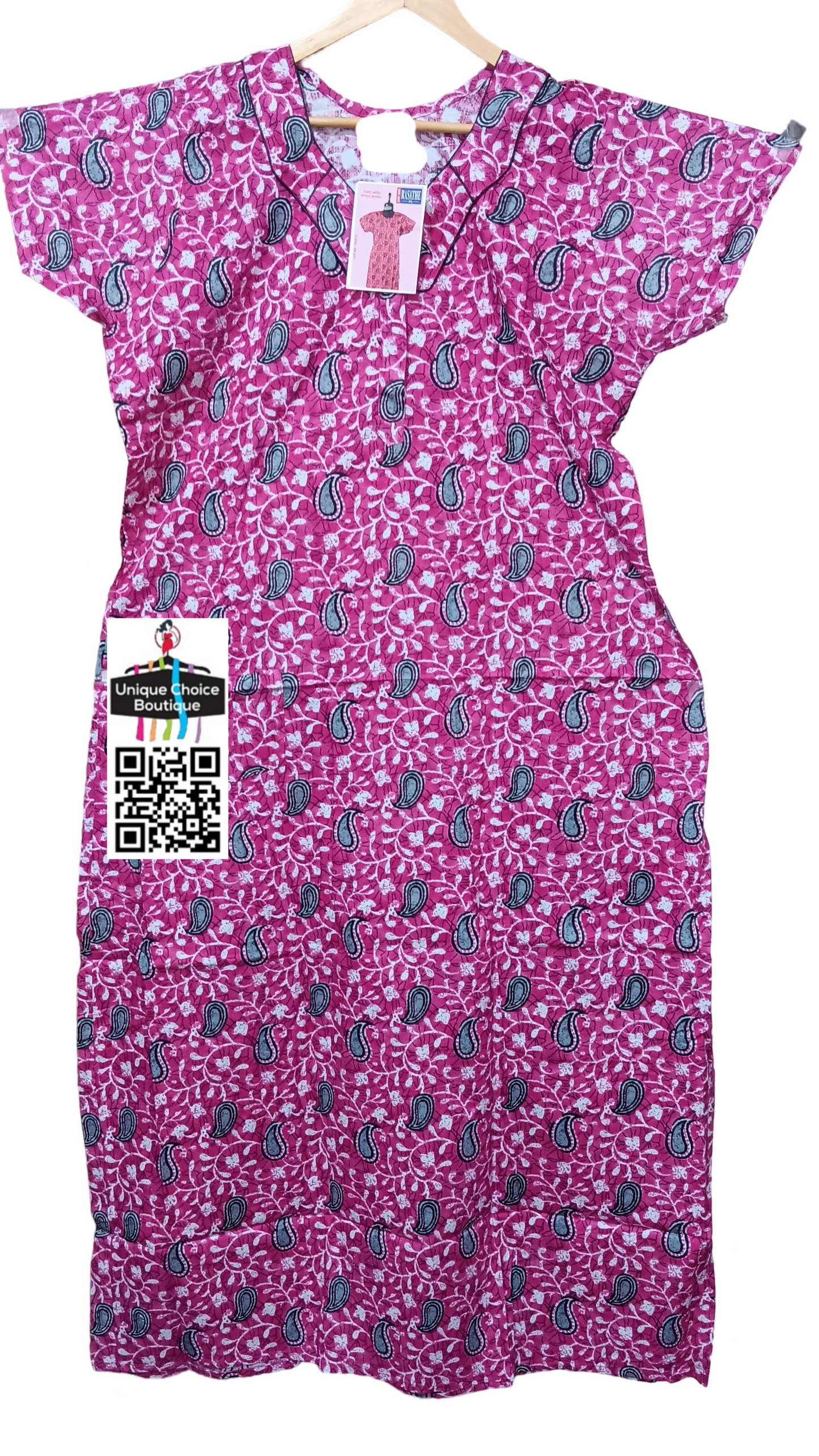 Rasathe Brand Cotton Nighty with Zip, Pink-1