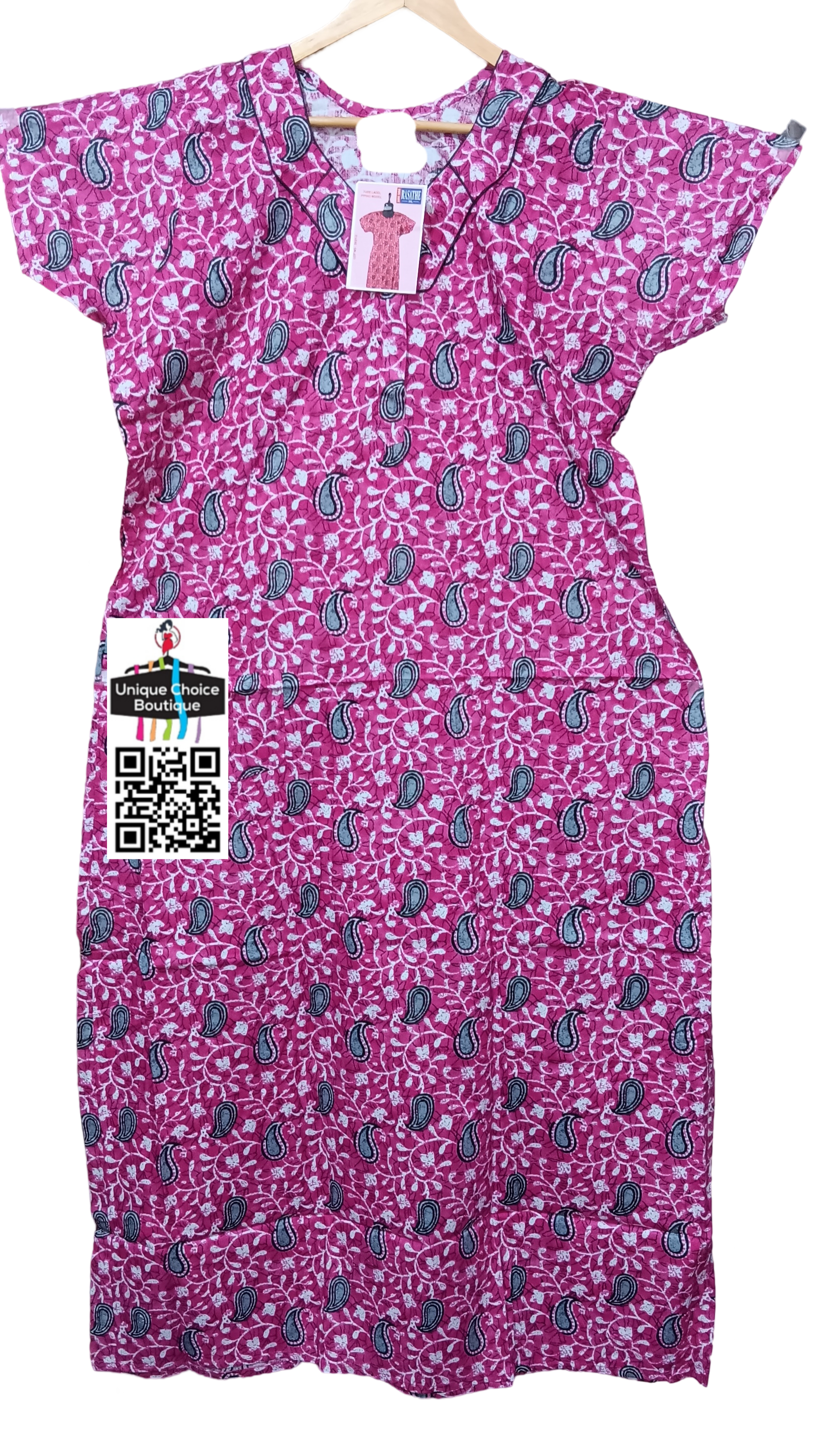 Rasathe Brand Cotton Nighty with Zip, Pink-1