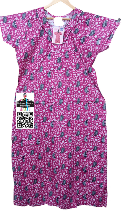 Rasathe Brand Cotton Nighty with Zip, Pink-1