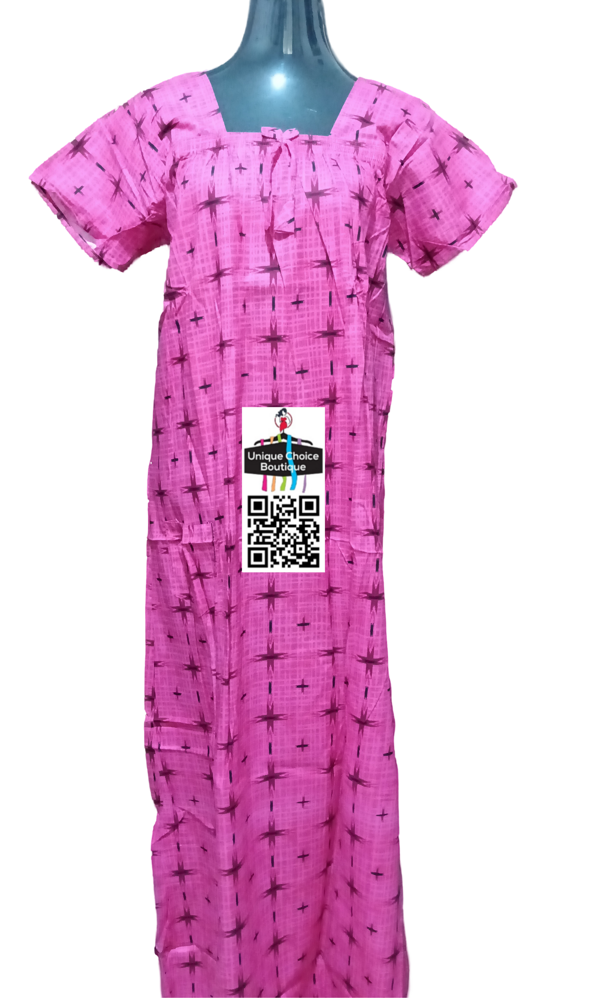 Rasathe Brand No Zip Cotton Nighty Elastic Neck Pink 1