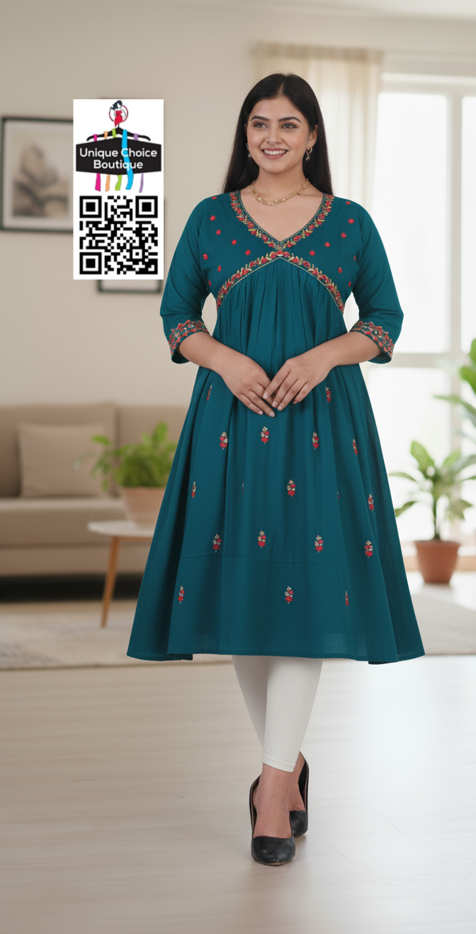 Rayon Alia Cut Anarkali Kurti with floral embroidery 4