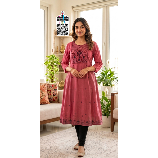 Rayon Alia Cut Anarkali Kurti with floral embroidery Red 1