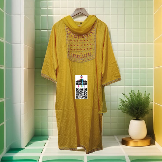 Ready-to-Wear 3pc Salwar Suits, Kurti Sets, Salwar Kameez |Yellow with Pink