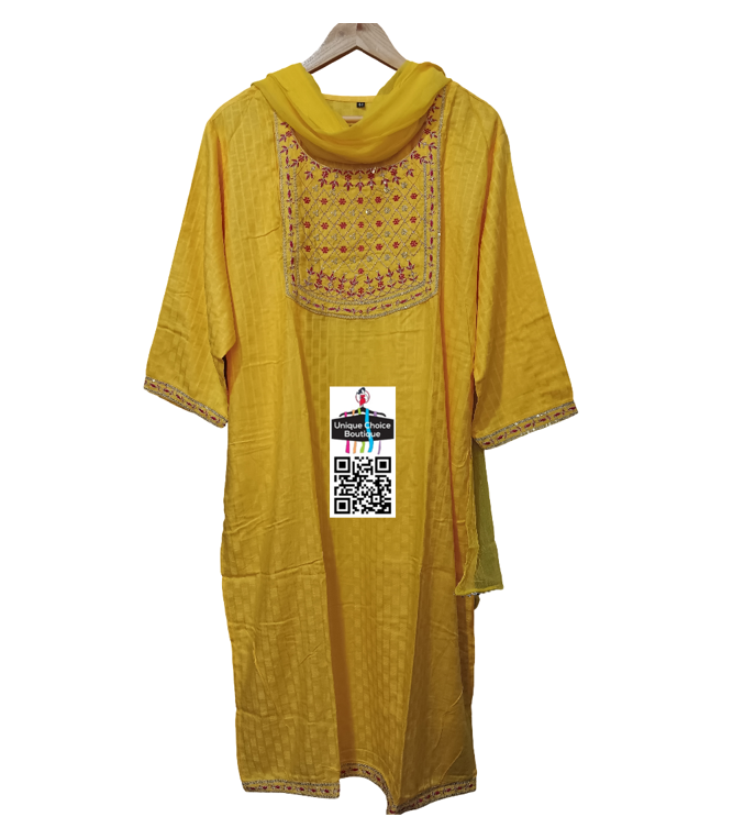 Ready-to-Wear 3pc Salwar Suits, Kurti Sets, Salwar Kameez |Yellow with Pink