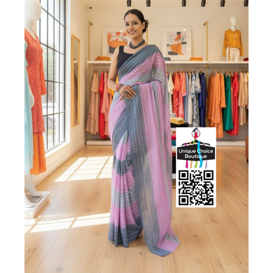 Ready-to-Wear Georgette Saree with Blouse pc – Pink and Gray
