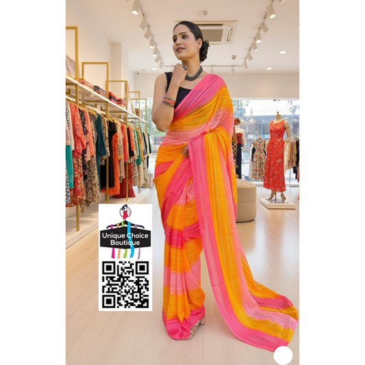 Ready-to-Wear Georgette Saree with Blouse pc – Yellow and Pink