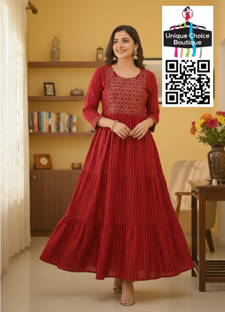 Red Rayon Anarkali Style Kurti 1