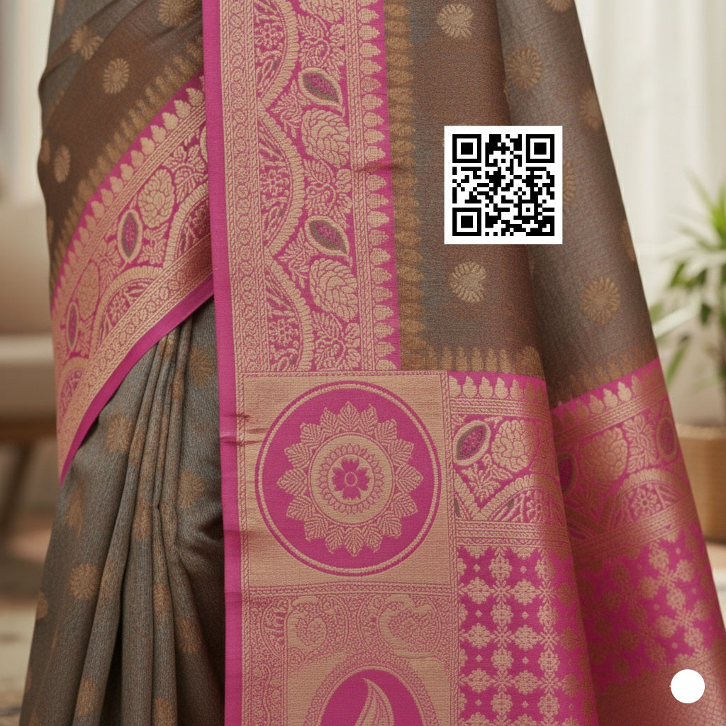 Royal Banarasi Silk Saree Grey/Chocolate Brown Dual Shade 2