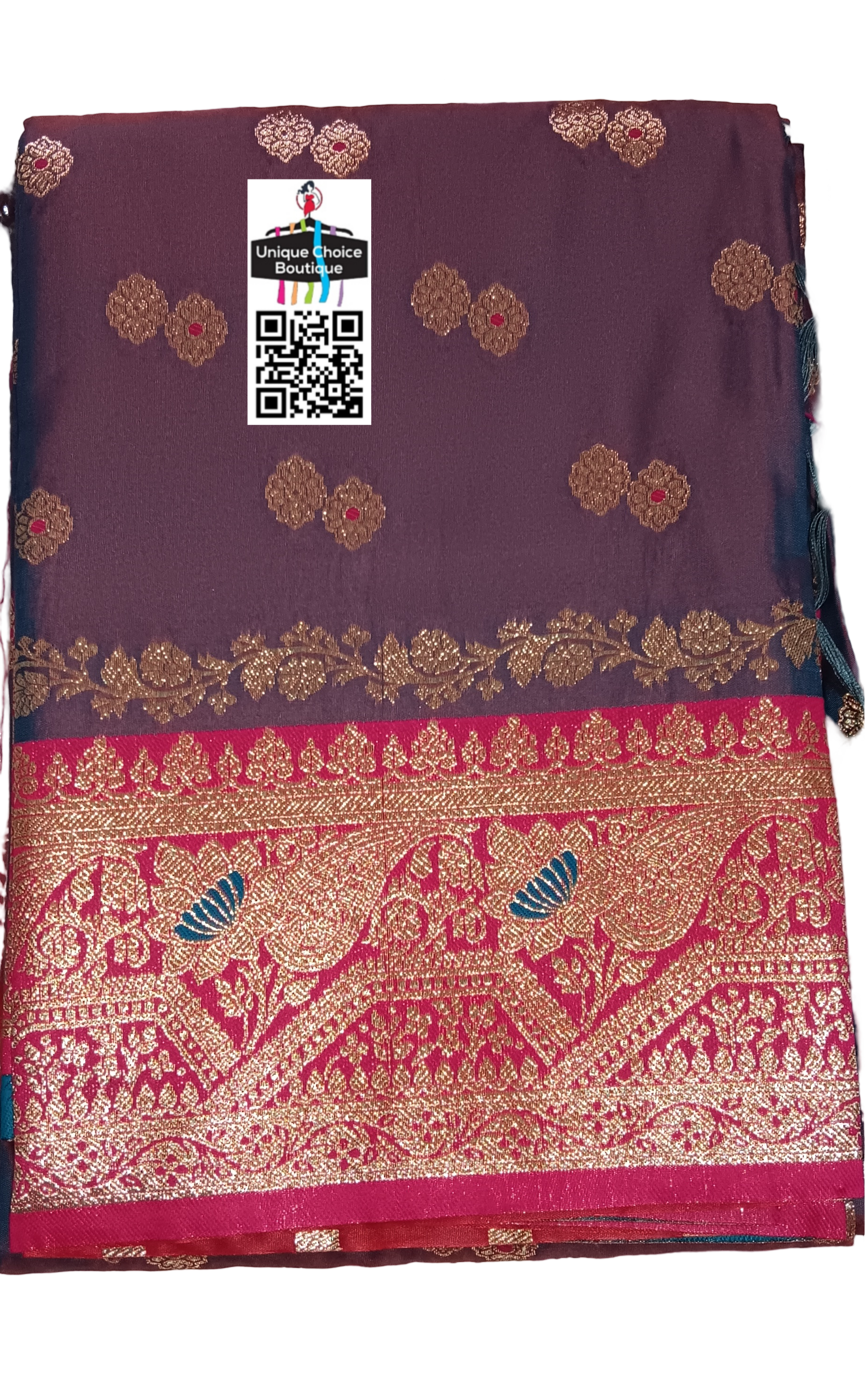 Royal Banarasi Silk Saree Grey/Chocolate Brown Dual Shade 4