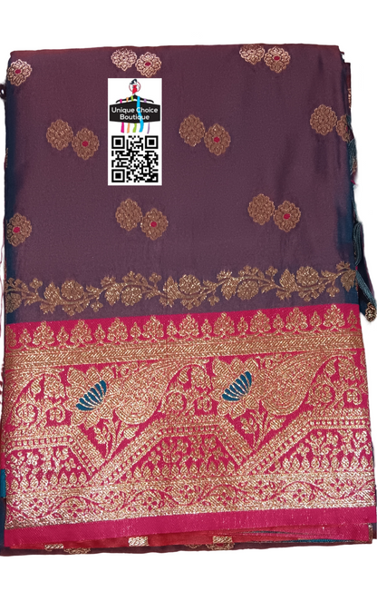 Royal Banarasi Silk Saree Grey/Chocolate Brown Dual Shade 4