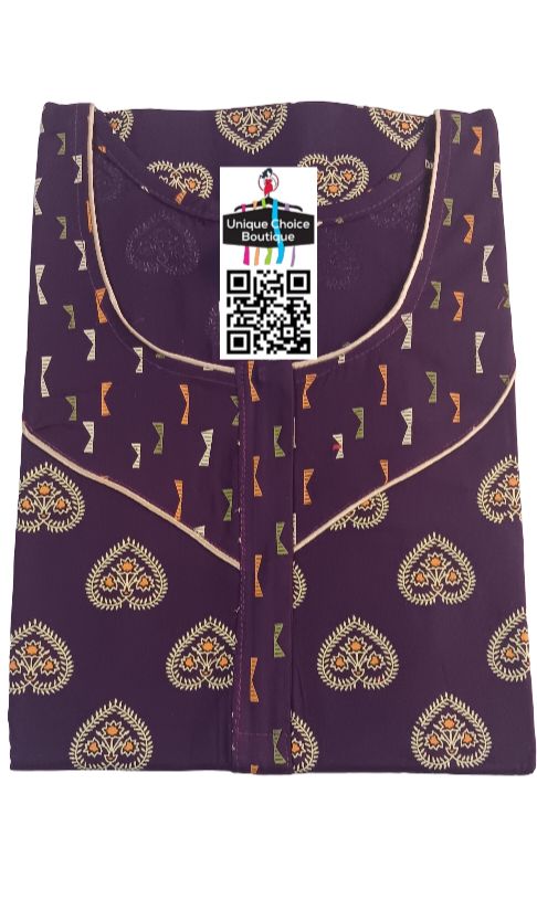 Royal Purple Heart Print Cotton Nighty-3XL Size