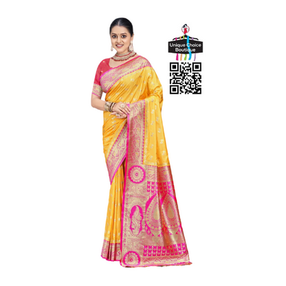 Affordable Banarasi Silk Saree Yellow