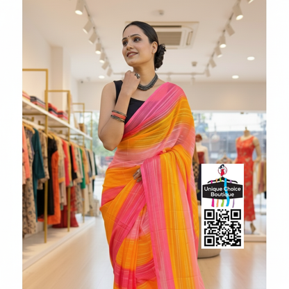 Soft Georgette Ready To Wear Saree - Yellow and Pink