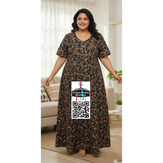 Jumbo Size (Plus Size) Cotton  Nighty, Nightgown-Dark Green