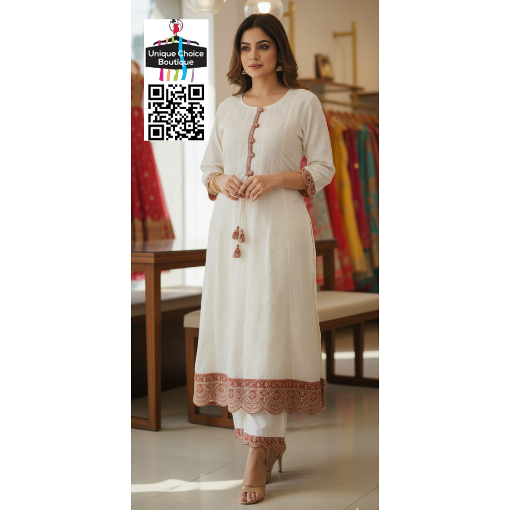 White Neon Orange Anarkali Chikankari 3pc salwar suit 1
