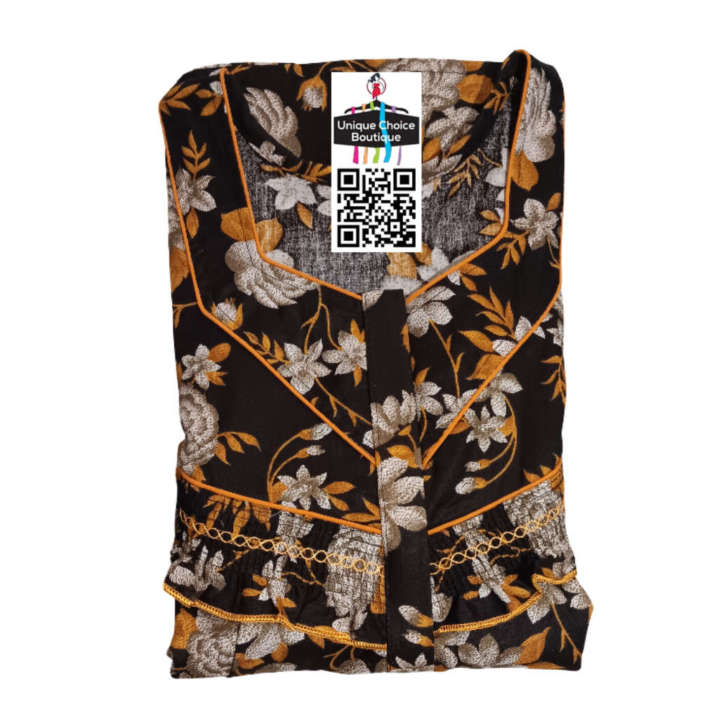 Cotton Feeding Nighty/ Maternity Dress with 3 Zips| Black Mustard Floral | Free Size