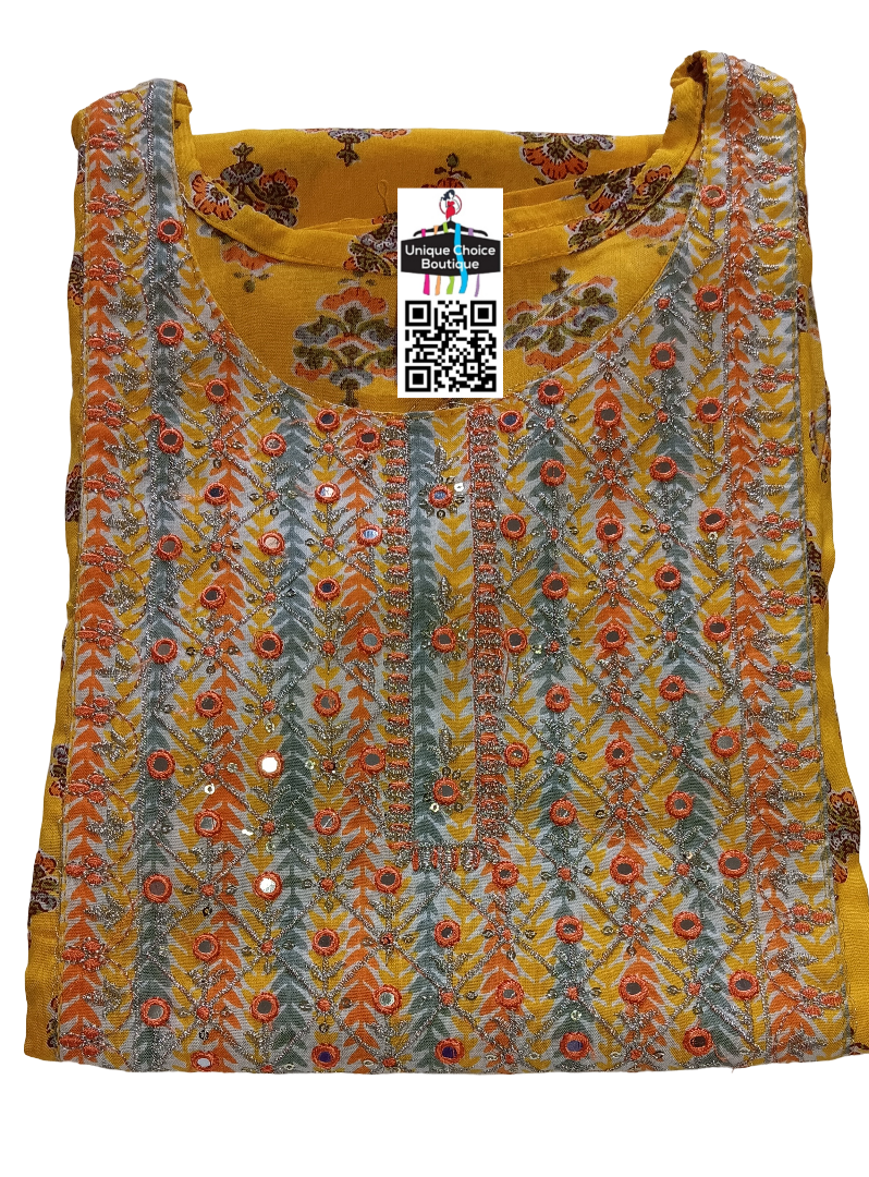 Yellow Cotton Kurti Pant Dupatta Set 3