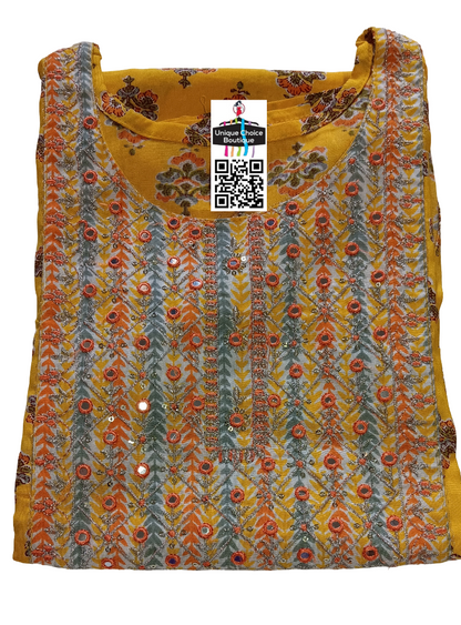 Yellow Cotton Kurti Pant Dupatta Set 3