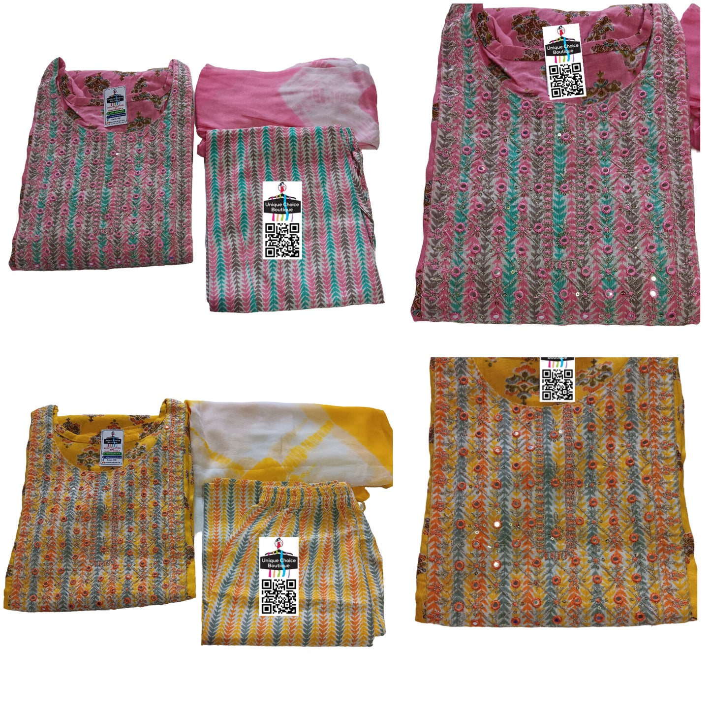 Yellow Cotton Kurti Pant Dupatta Set 4