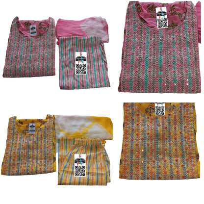 Yellow Cotton Kurti Pant Dupatta Set 4